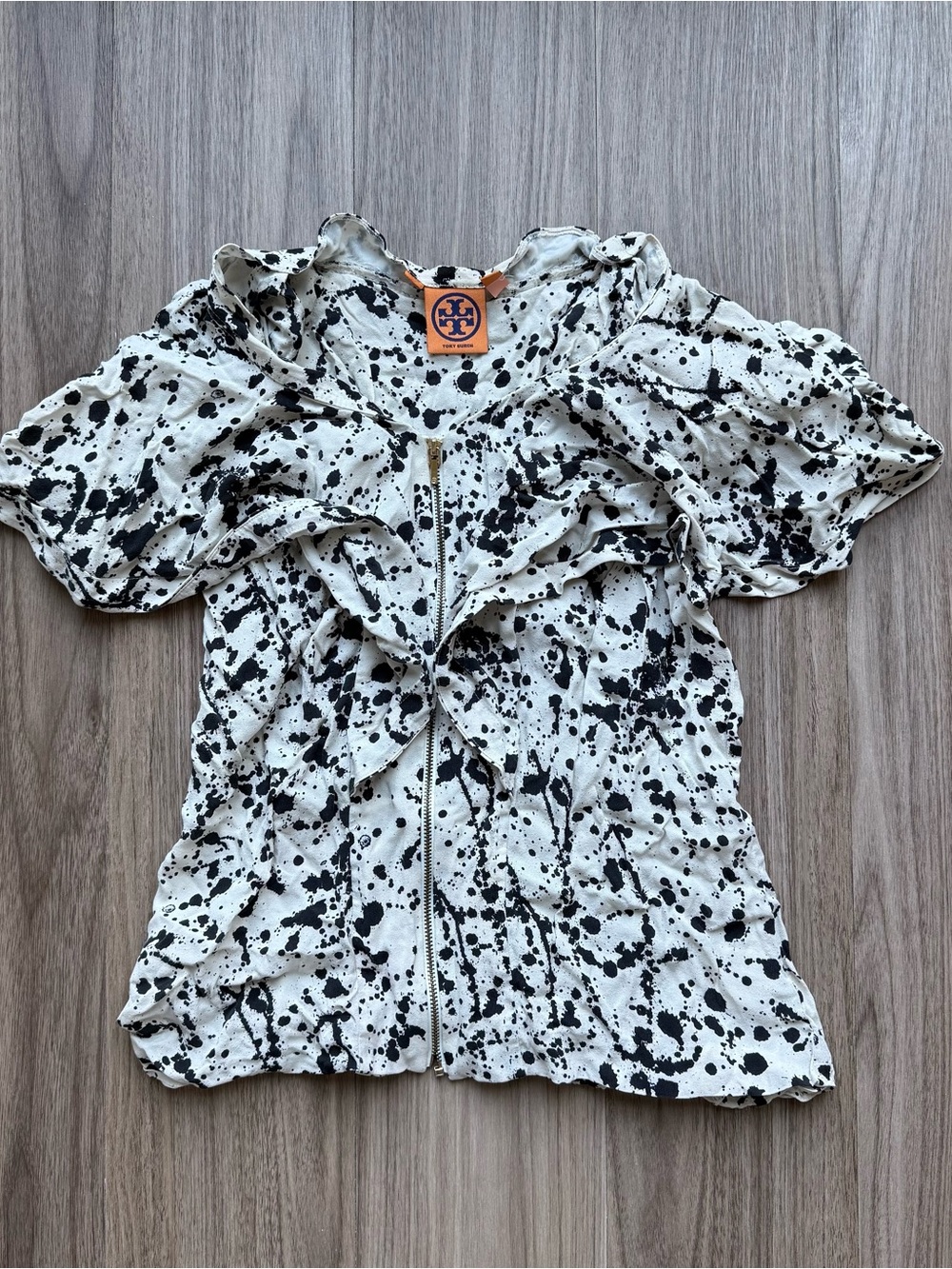 Tory Burch Black & White Ruffle Top